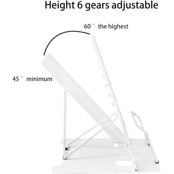 Book Stand Metal Adjustable Reading Holder Foldable for Books Documents Tablet Home Office School White