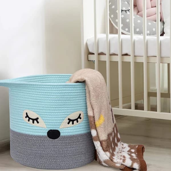 Foldable Cotton Rope Laundry Basket, Toy Storage Basket for Children