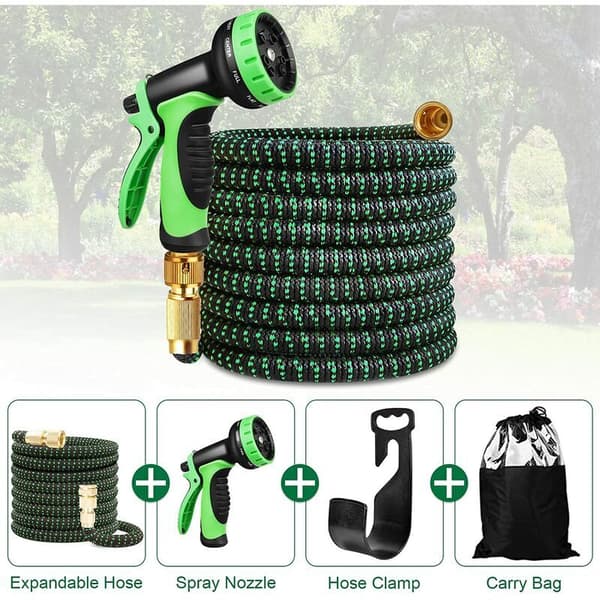 Expandable Garden Hose 30m 100ft Extendable Garden Hose with Holder and 9 Function Water Spray Brass Fittings