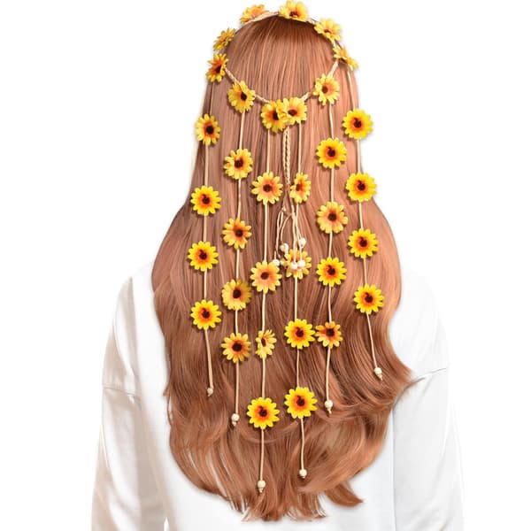 2 stk. blomstret hippie-pandebånd blomsterkrans sommer solsikkehår