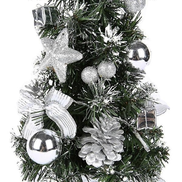 Small Christmas Tree with Lights, 40cm Pre-lit Christmas Tree Battery Operated for Christmas Home School Office Decorations Silver Silver Silver