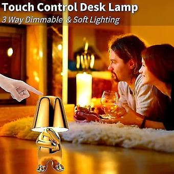 Bedside Touch Table Lamp, Gold Thinker Lamp Desk Lamp Cordless Rechargeable Portable Decorative Night Light With USB Charging Gold H