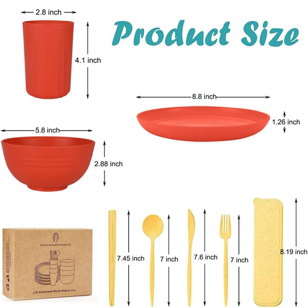 32-piece Wheat Straw Dinnerware Set, Reusable Plates Bowls Mugs, Eco-Friendly Green Tableware