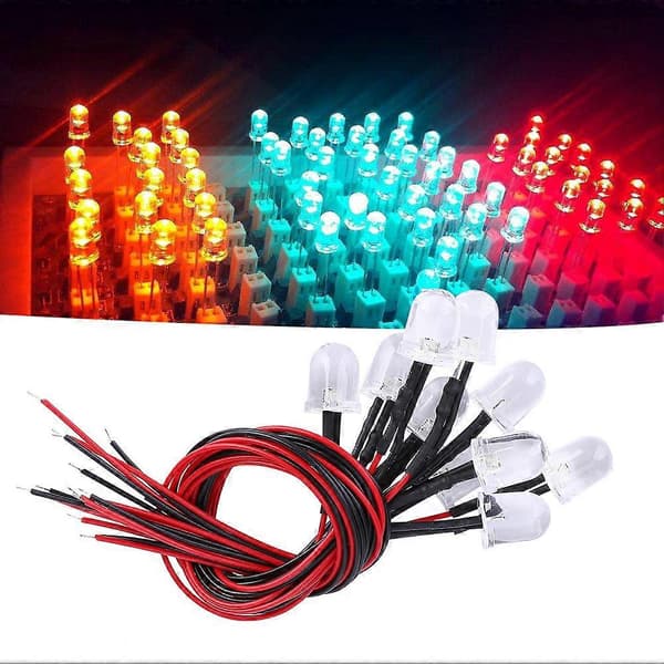 50 stk 12V LED Forhåndskablede Dioder 10 mm Rundt Hode Lysperle Fargerik Sakte Blinking