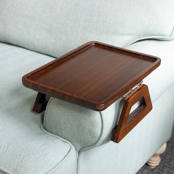 Bambu soffbord för armstöd, Clip-on bricka för soffor. Soffarmsbricka, fåtöljbord för TV-middagar, brun Brown