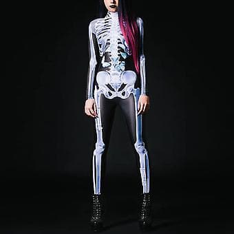 Skelett Jumpsuit Bodysuit Dam Kostym Halloween (M)