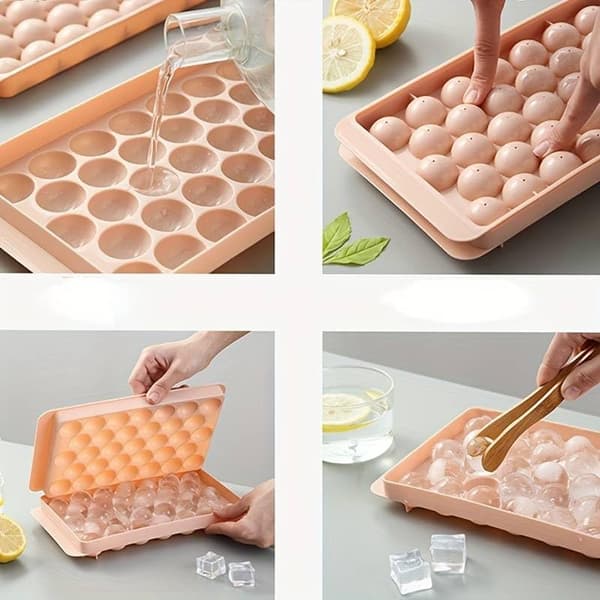 Rund isterningform, mini isboldform med låg til fryser Cirkel isterningforme, der laver 1 tomme * 33