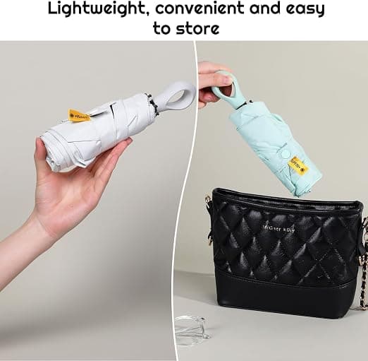 2 stk Mini Sol Reise Paraply for solbeskyttelse UPF 50 UV Ringhåndtak Blokkerer Stormsikker Sammenleggbar Reise Paraply