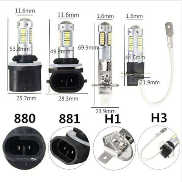 4 stk H3-serie superlyse LED-tåkelyspærer DRL-sett 6000K hvit