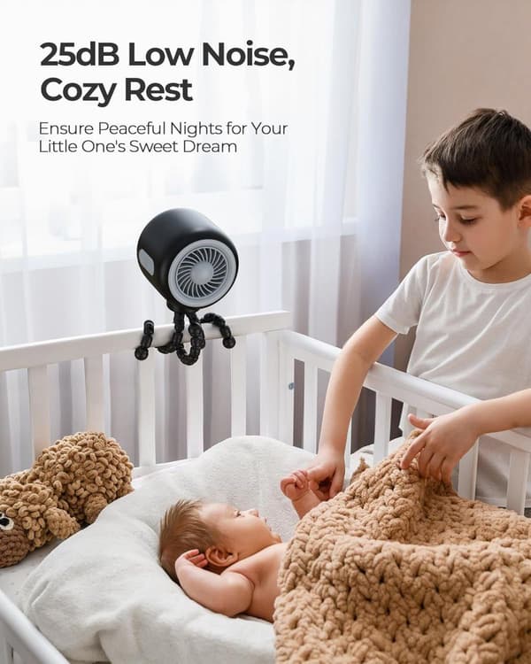 Flexible Stroller Fan – Rechargeable Portable Fan with 3 Speeds, for Stroller, Bed & Camping