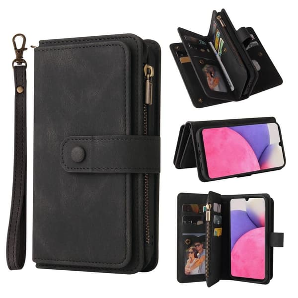 SKALO Samsung A33 5G Large Wallet Case with 17 Compartments - Black