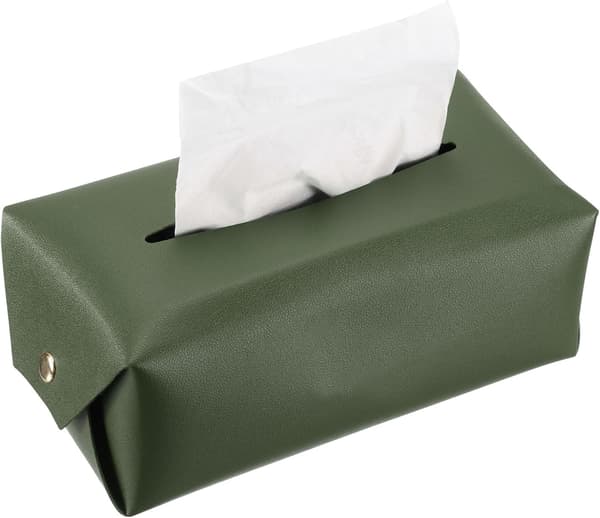 Faux Leather Tissue Box - with Button Closure, 16 x 11 x 7 cm, Black, Khaki Green, Beige