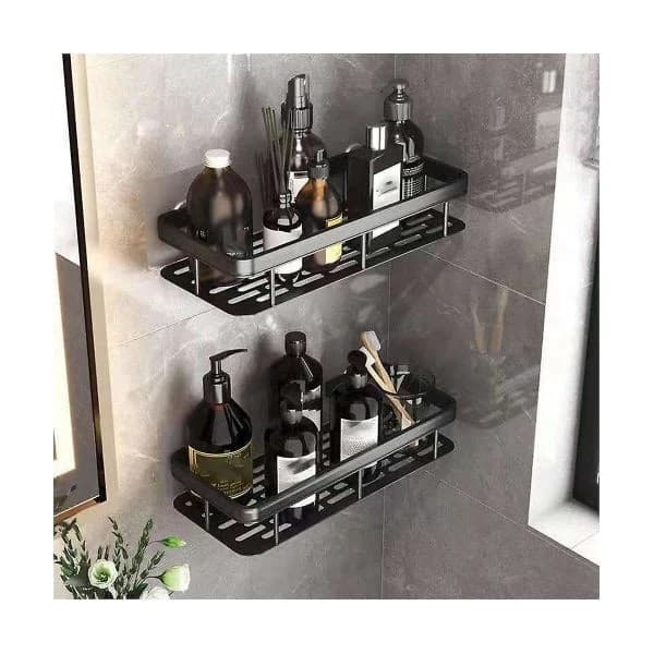 2-pack Bathroom Shelves No Drilling, Wall Mounted Aluminum Shower Storage Shelf for Bathroom Kitchen Black 30cm