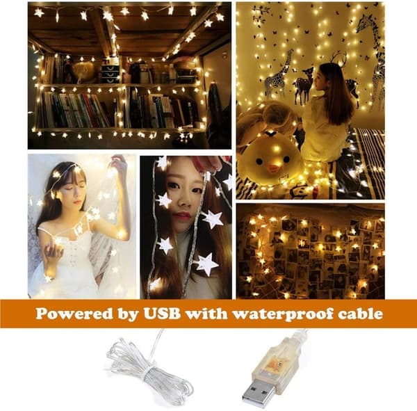 Star-shaped string lights with 6M 40 LED decorative lighting for anywhere (Warm White)