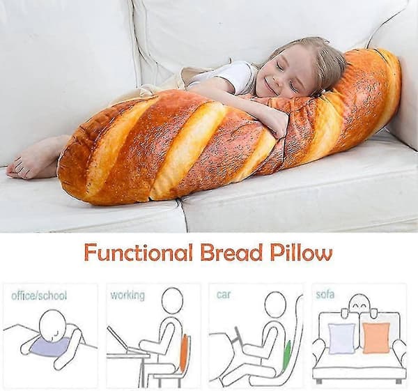 8 in 3D Simulation Bread Shape Pillow, Soft Lumbar Baguette Back Cushion, Funny Food Plush Stuffed Animal