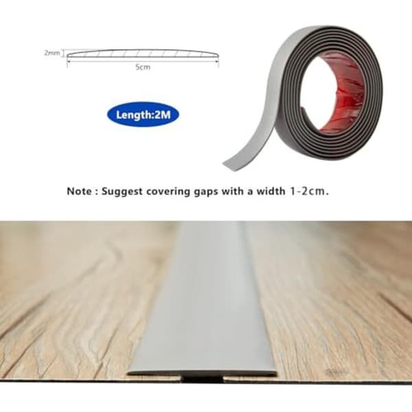 PVC Tröskellist 2M Grå 5cm Bred 2mm Tjock Självhäftande Mjuk Övergångsprofil för Golvspringor