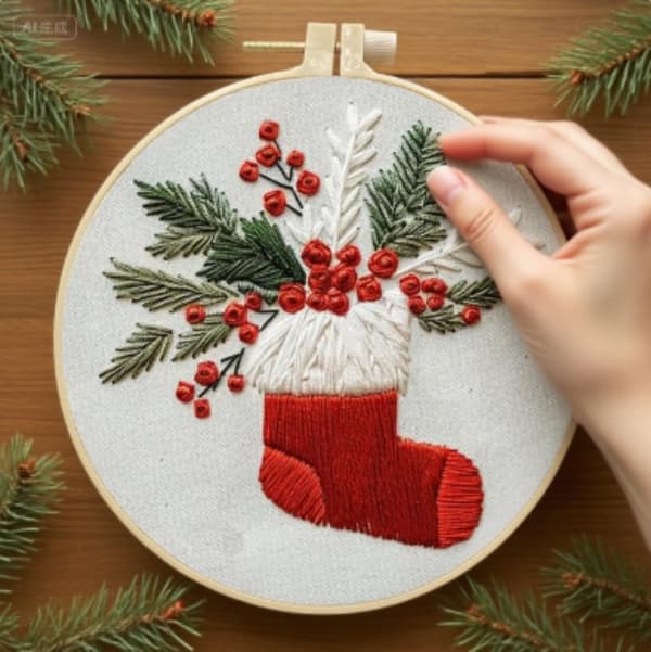 Christmas Embroidery Kit, with Pattern, Cotton Thread, Thread, Needle and Instruction Manual, DIY Cross Stitch Kit for Beginners (4 pcs B)