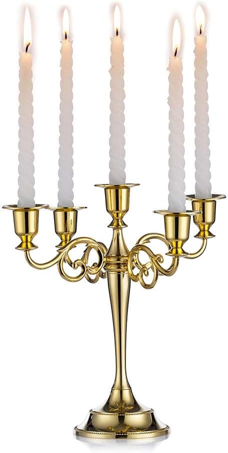 Kandelaber Lysestaker Gull 5 Armer Metall Lysestaker 27cm