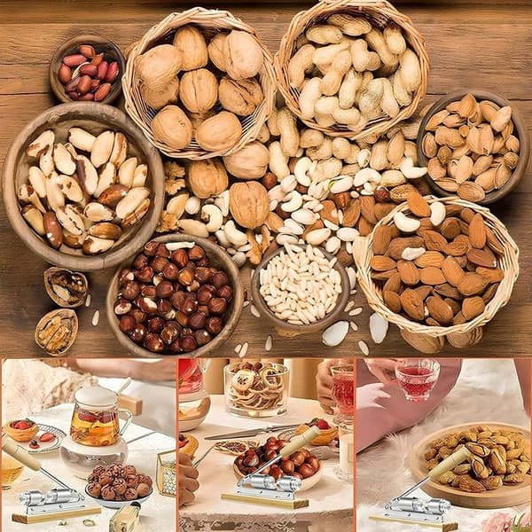 Wooden and Steel Nutcracker, Retro Design, Manual Walnut Opener with Wooden Base Handle, Nutcracker, Hazelnut Tongs for Almond Walnuts Macadamia Nuts