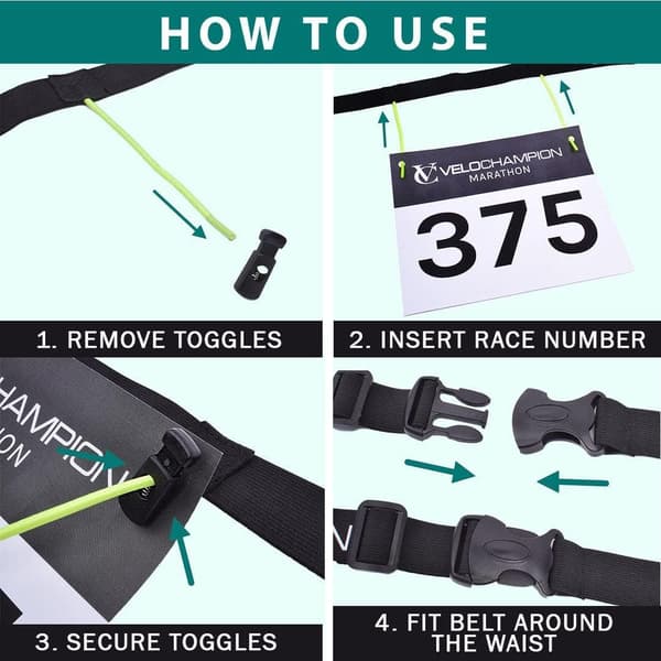 Justerbart elastisk triatlon, maraton, løping sportsnummerbelte sklisikker nummerholder med klips - stretch passform og komfortabel.