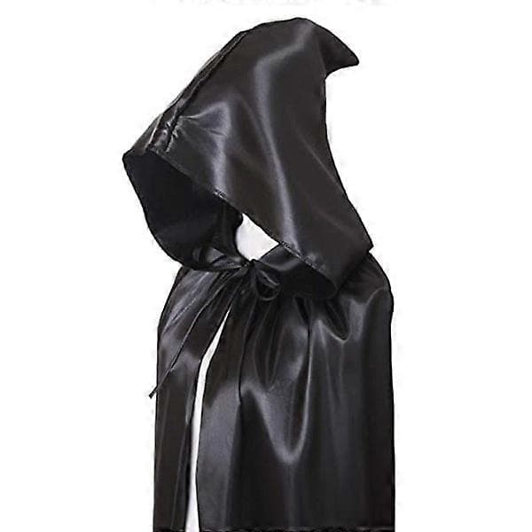 Lang sort kappe med hætte middelalderlig vampyrheksedragt kvinder Halloween-kostume karneval jul 120 cm (inklusive hat) S S