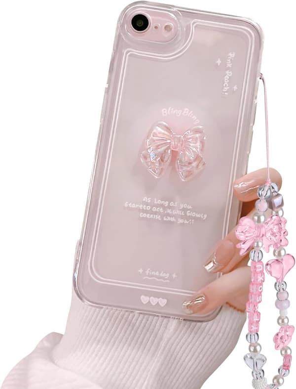 3D Rosa Rosett Ultratynt Gjennomsiktig iPhone-deksel, Stilig Glitterdesign for Kvinner & Jenter[JUN] iPhone7/8 iPhone7/8