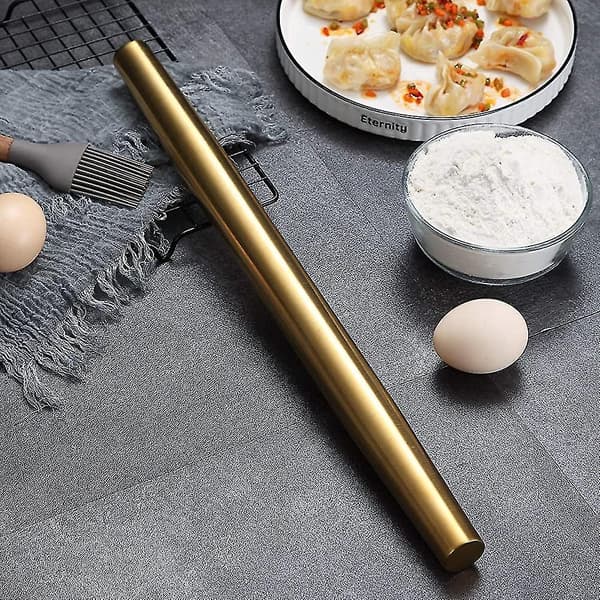 Kjevle av rustfritt stål med matt finish og titan gullbelegg for baking