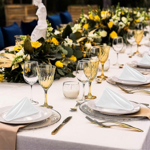 12 White Fabric Napkins 30 x 30 cm Polyester Washable and Reusable Table Napkins for Wedding, Banquet, Home