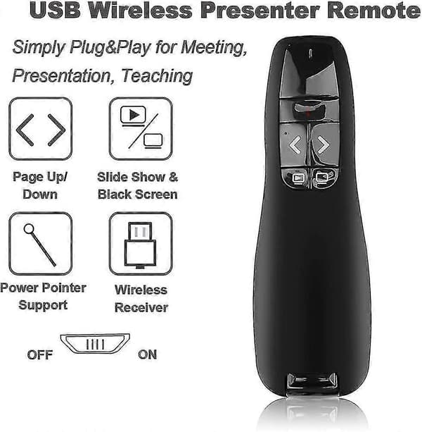 Trådlös Presentatör, Presentation Pointer, Hyperlänk, Volymkontroll, USB