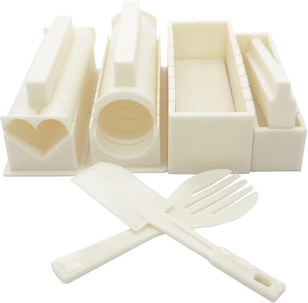 Sushi Maker Kit 10 deler / Risform - 5 unike former - Hjerte, Rund, Pyramide, Firkant/DIY Japansk matlaging hjemme