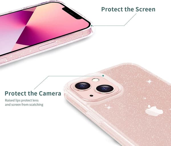 Glitrende gjennomsiktig slankt støtsikkert deksel kompatibelt med iPhone 13 - 6,1 tommer [JUN]