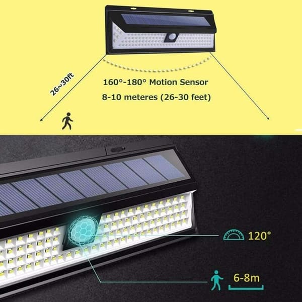 Solcellelampe til udendørs brug, 118 LED'er med 2 hoveder, udendørs solcellelampe med bevægelsessensor, udendørs solcellelampe til hoveddøren