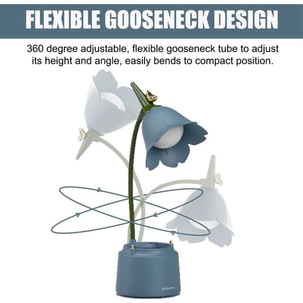 LED-skrivebordslampe til børn, blomsterbordlampe, læselampe med justerbart lys og berøringssensor (blå)
