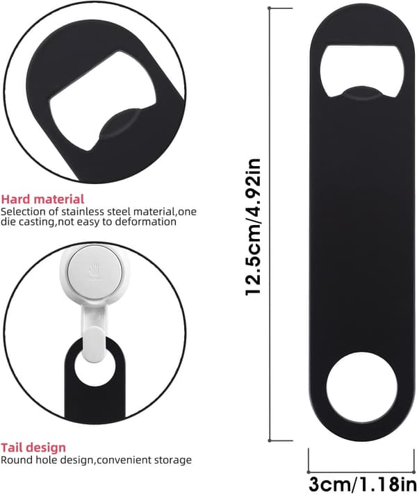 Stainless Steel Bottle Openers for Beer, 2 Pcs Flat Bottle Openers for Bar, Restaurant, Black