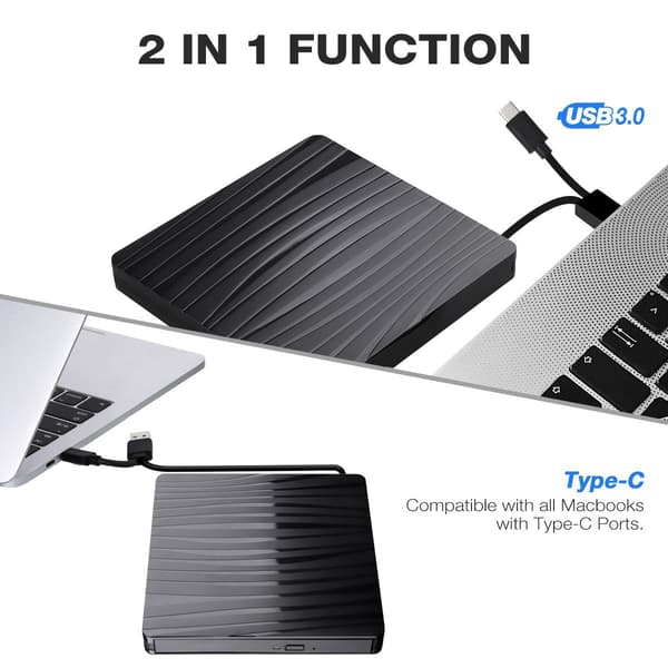 Ulkoinen CD/DVD-poltin USB 3.0/Type C -liitännällä