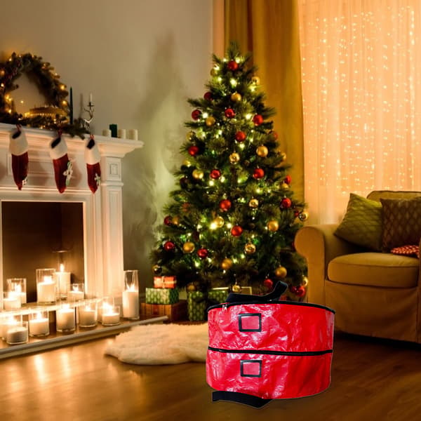|NN| Christmas Decorative Wreath Storage Container Double Layer Waterproof Storage Bag Double Zipper Bag with Handle Garland Container