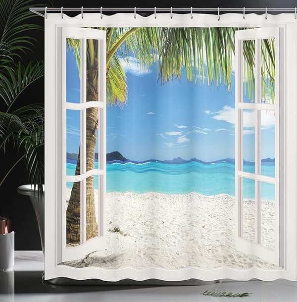 Dusjforheng i polyester for strand (180*200cm), Palm Beach tropisk
