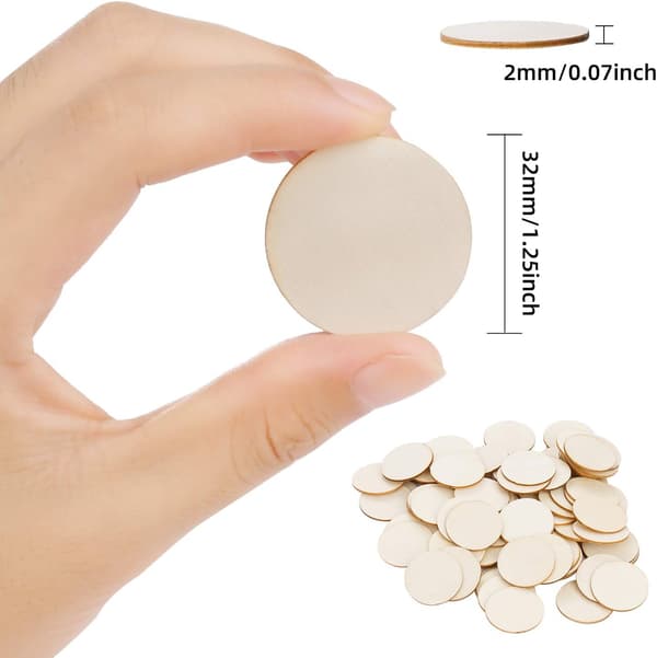100 stk. runde træskiver 32 mm hvide, ufarvede træskiver f