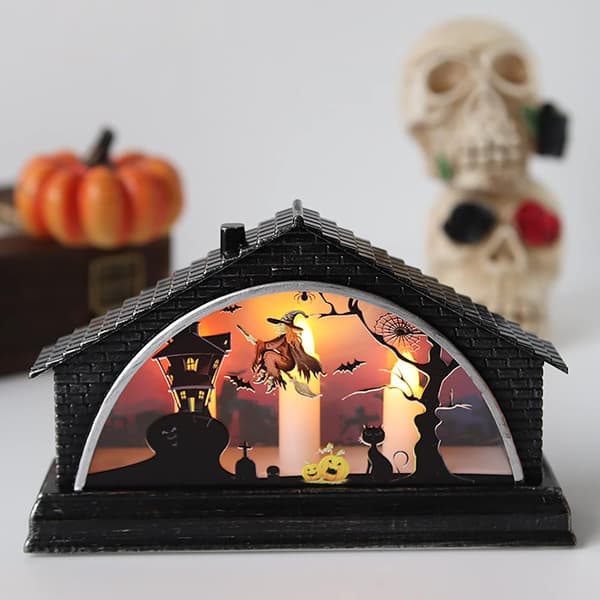 Halloween nattlampa hus häxa skräckdekoration