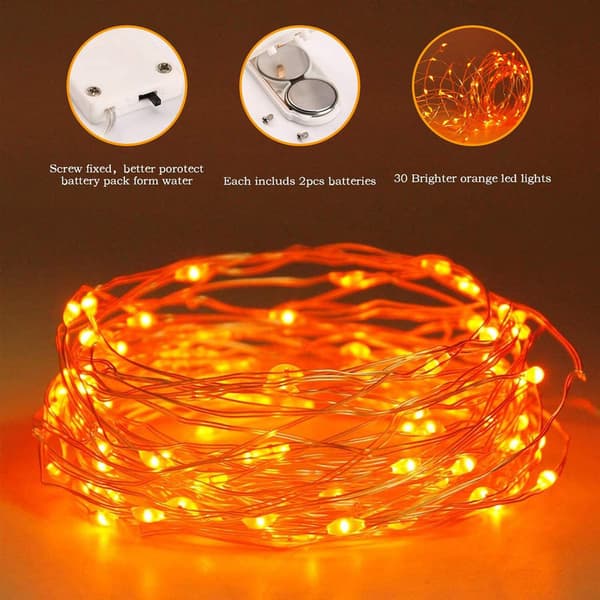 2-pack orange LED string lights battery operated 3 m 30 LED copper wire firefly small star string lights