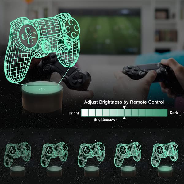3D Gamepad Illusion Lampe, Spillkontroll Nattlampe med Fjernkontroll-FA-