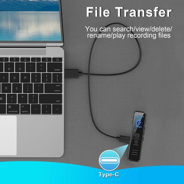 Diktafon, passordinnspiller, 64 GB USB C-opptaker for klasserom, møter, intervjuer
