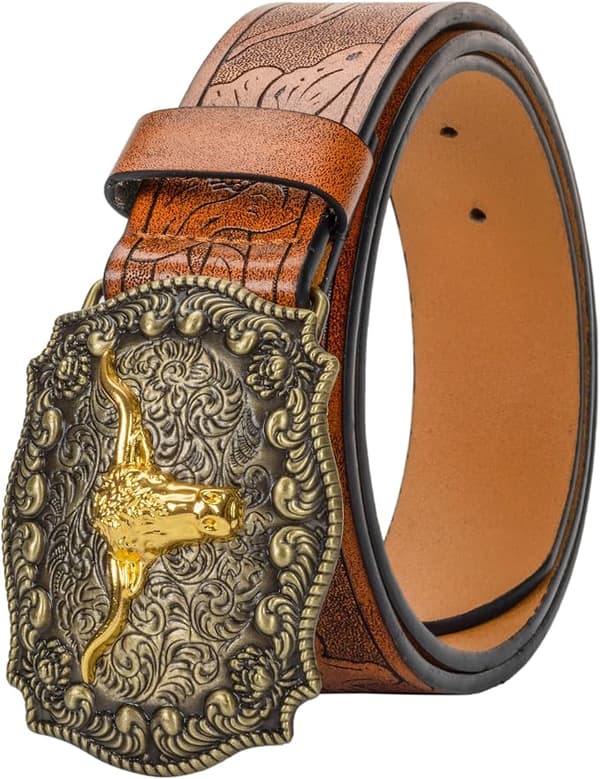 120 cm western skinn cowboy spennebelte for menn, kvinner, jeans, gravert blomsterspennebelte