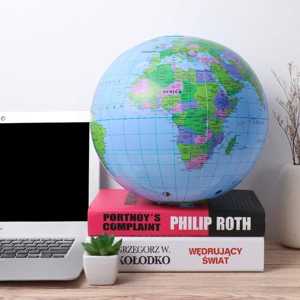 Inflatable Globe Beach Ball, 15.7 Inch PVC World Map Ball Inflatable Earth for Geography Teaching, Classroom Learning, Beach and Pool Play