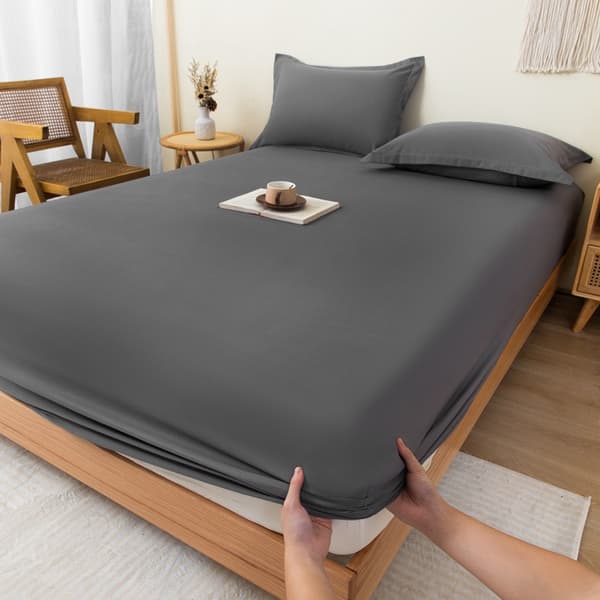 Grått børstet laken 180cmx200cm, 2 putetrekk