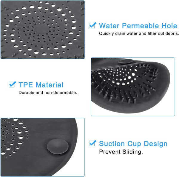 5.91 inch Round Drain Cover with Suction Cup for Kitchen, Bathroom, and Balcony Dark gray*2 Dark gray*2