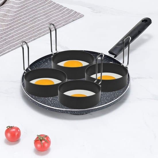 Rund Eggeform - Non-stick eggeform i rustfritt stål - Perfekte runde egg og pannekaker med metallhåndtak - 4-delt sett