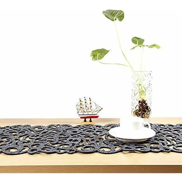 Filt bordløper duk matte blomst hul bunn brikke dekorasjon 100 x 30 cm mørkegrå