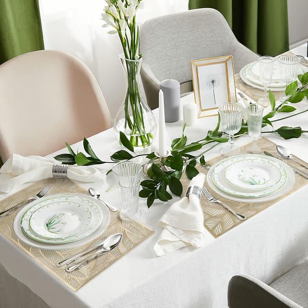 Sett med 4 PVC-underlegg, sklisikre underlegg, varmeisolerende underlegg, egnet for jul, bursdag, middag, restaurant (gull, vaskbare) (B)