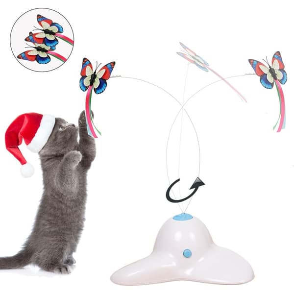Interactive Indoor Cat Toy with 360° Rotating Butterfly (White)